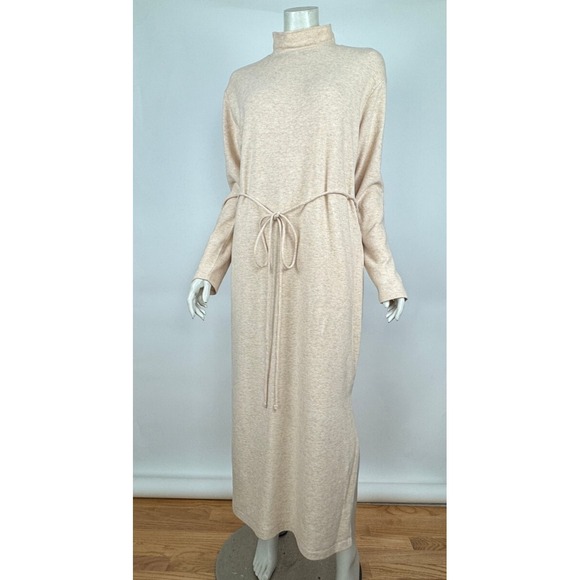 Vince‎ Long Sleeve Mock Neck Knit Dress In Marzipan Beige Tan Women XL Cotton - Picture 3 of 16